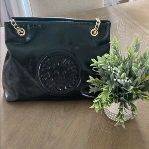 Anne Klein Black Shoulder Bag with Gold Accents